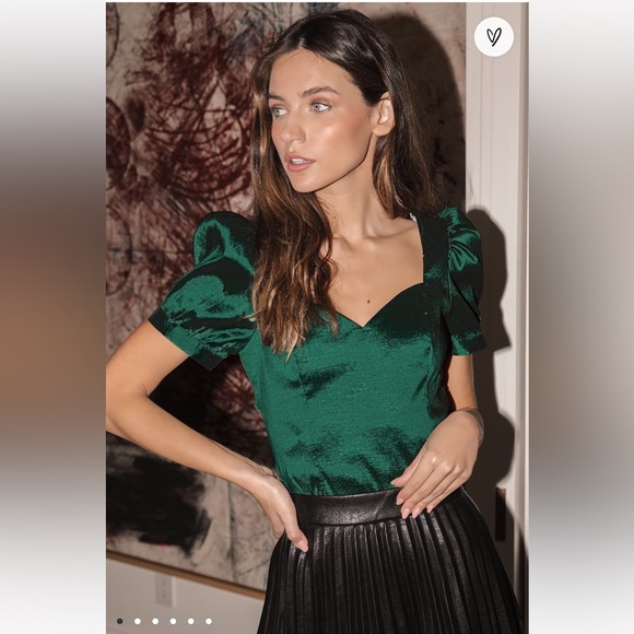 Lulus Emeral Green Puff Sleeve Top (Petite) - Picture 1 of 8